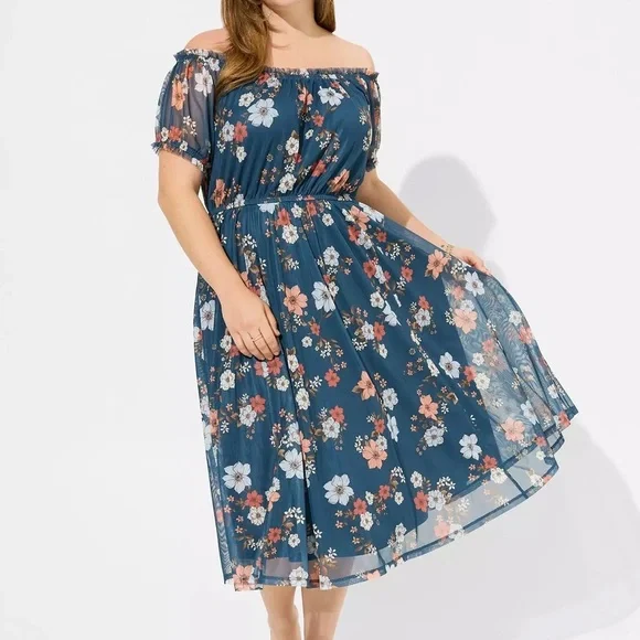 Torrid Floral Off-Shoulder Dress - Picture 1 of 2